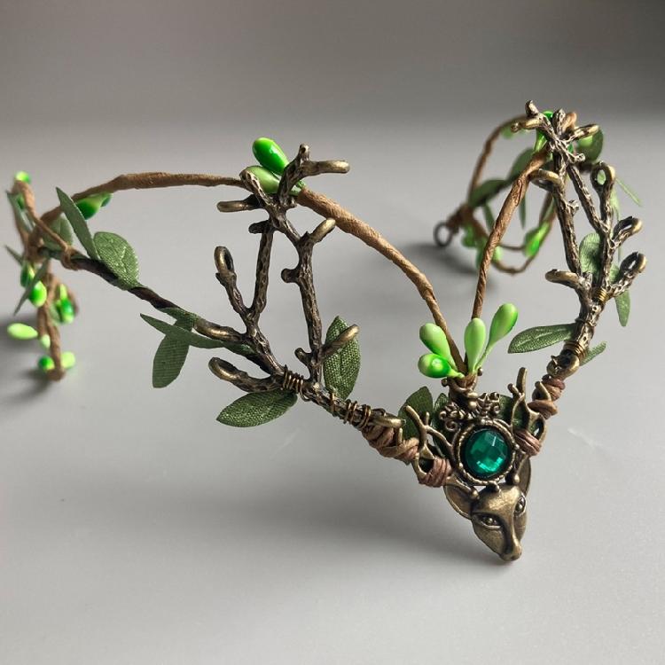 Nature Antler Vine Leaf Headband Forehead Headpiece Frontlet Hairhoop For Festival Celebration And Party Gathering