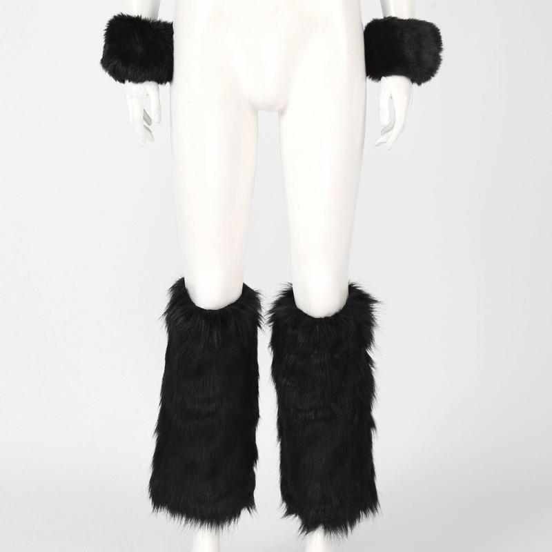 Fellimitat Manschetten Pelzige Handgelenkbänder Beinstulpen Handgelenkstulpen Wärmer Stiefelstulpen für Damen Party Cosplay Kostüme Zubehör