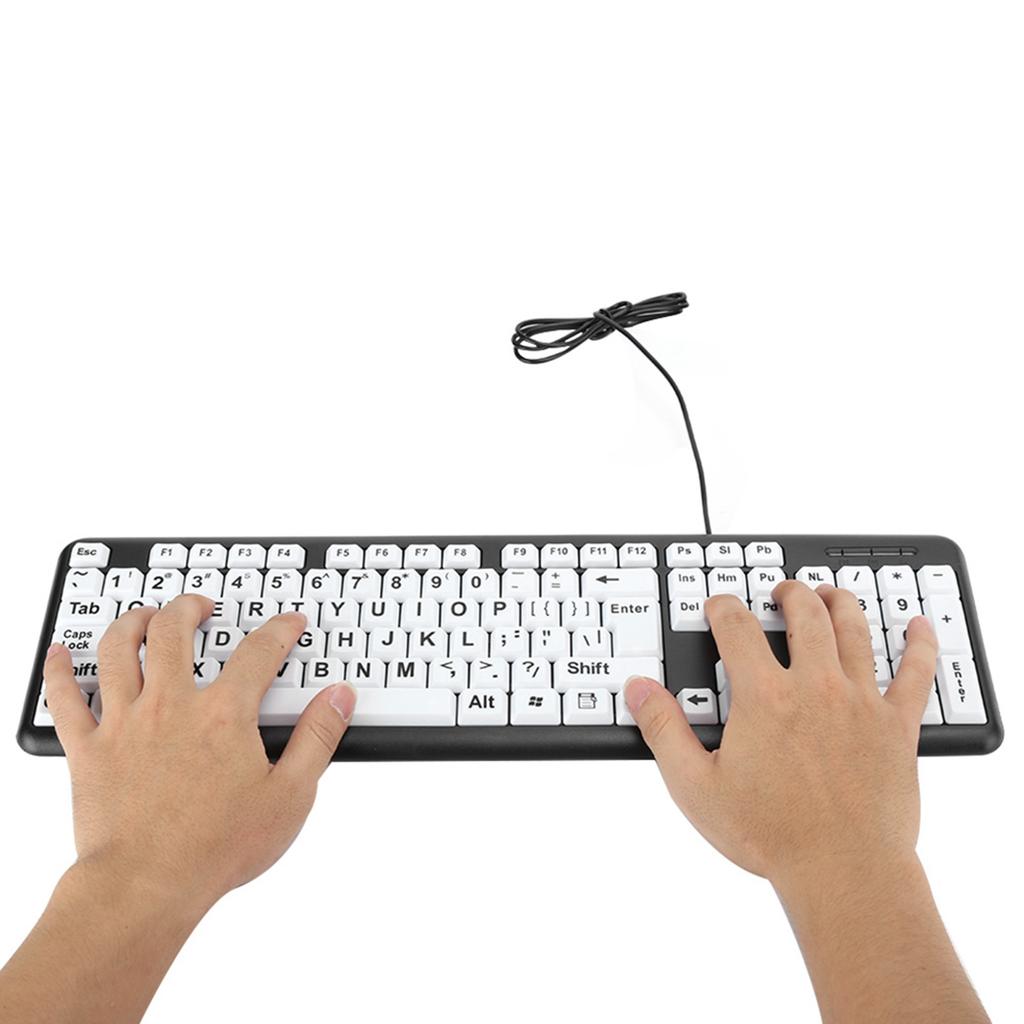 Black Low , Wired Old People Keyboard with oem fan USB repair kit ventilation White Large Print KeysBlack