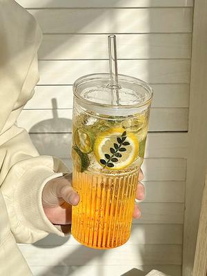 550ml Large Capacity Straw Glass Cup With Lid High-value Cold Drink Juice Drinking Cup Essential For Drinking Water In Summer