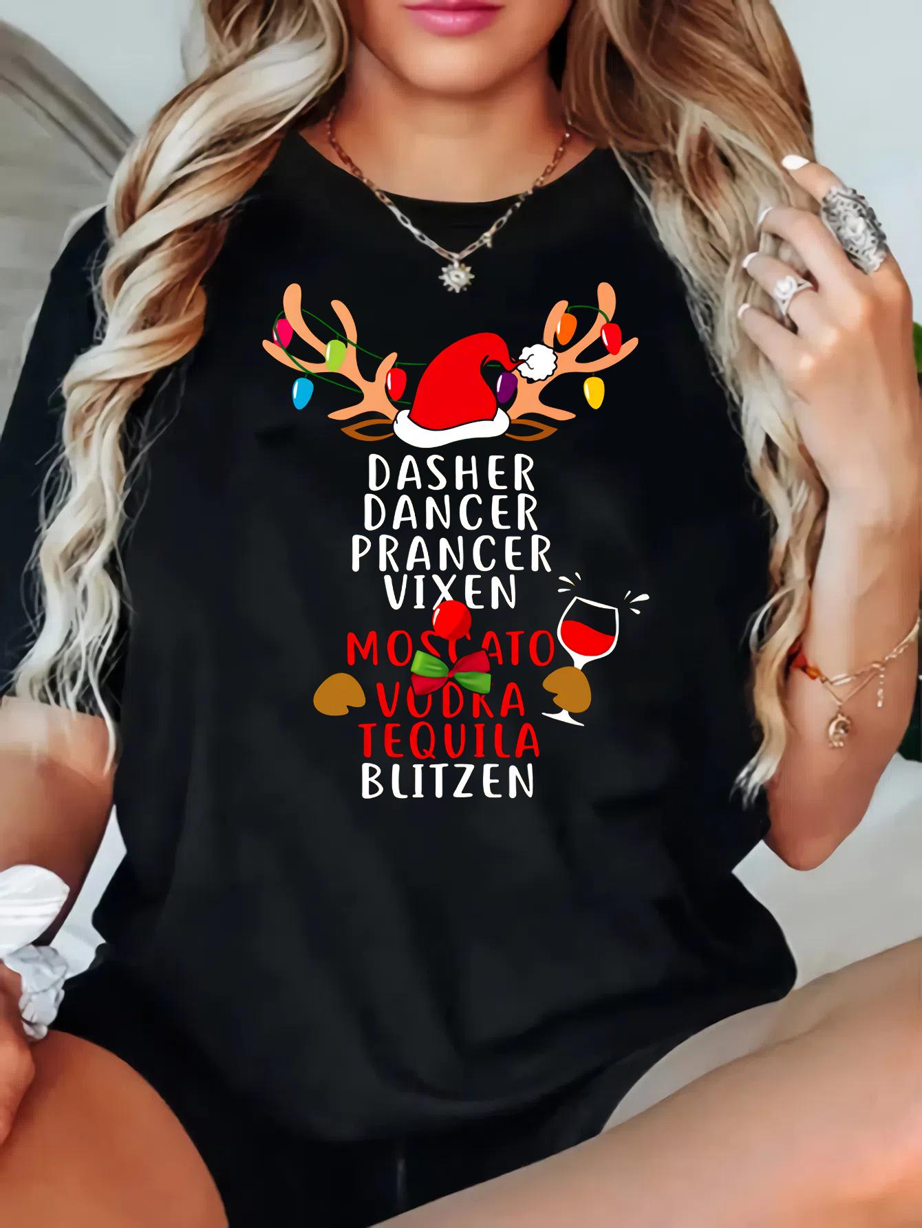 Plus Size, Plus Size Casual T-shirt, Women s Plus Christmas Print Short Sleeve Round Neck Slight Stretch T-shirt S разноцветный