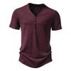 Men's Bamboo Cotton Buttoned V-Neck Short-Sleeve T-Shirt, European Size, Solid Color, Breathable, Simple Design