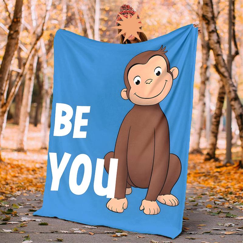 Curious George Flannel Blanket Soft Warm All-Season Throw, Design for Camping, Car Travel, Hiking Sofa, Bed, Office Perfect Gift for Parties