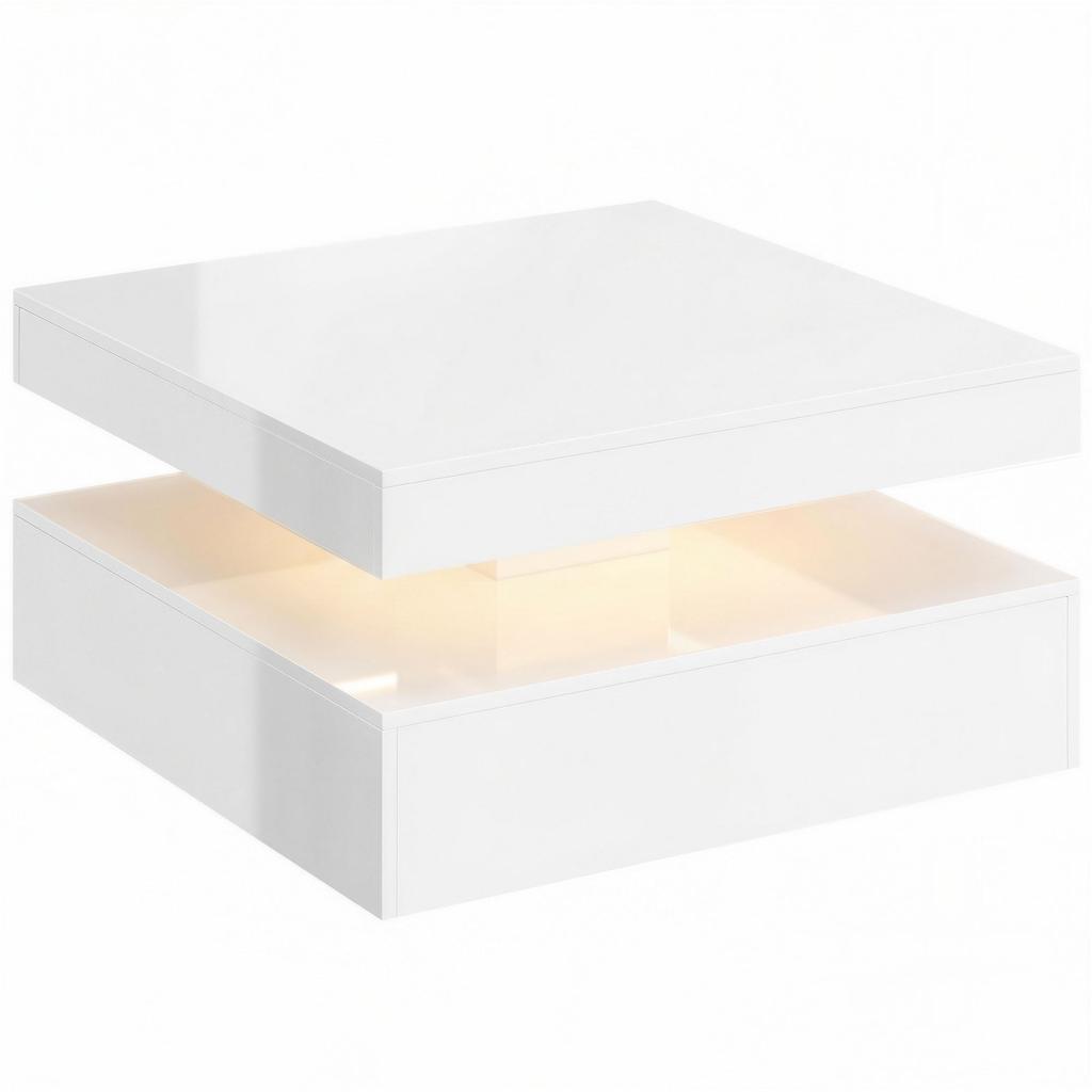 LED-Couchtisch mit Stauraum, 2-stufiger moderner Mitteltisch mit offenem Fach und Fernbedienung für das Wohnzimmer, Hochglanz Weiß