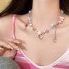 Peach powder! Dopamine love candy necklace female niche design sweet cool babes beaded collarbone chain neck chain
