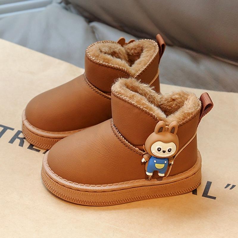 Girls' Warm Snow Boots Winter Thickened Short Boots with Fur Trim Non-slip Soft Sole Cotton Shoes