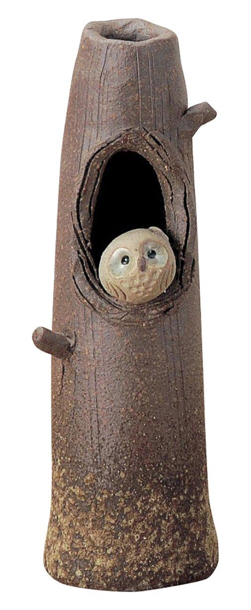 

Marui Seito Shigaraki Ware Hechimon Ceramic Flower Vase, Mini Flower Base with Owl Design, Approximately 17.5cm Tall, Made in Japan, MR-M150