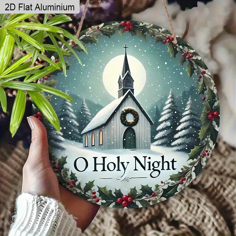 2D Flat Aluminium Nativity Christmas Sign - O Holy Night Figurine Ornaments - Aluminium Manger Sign - Ideal for Front Door, Wall, Porch, Window Decor