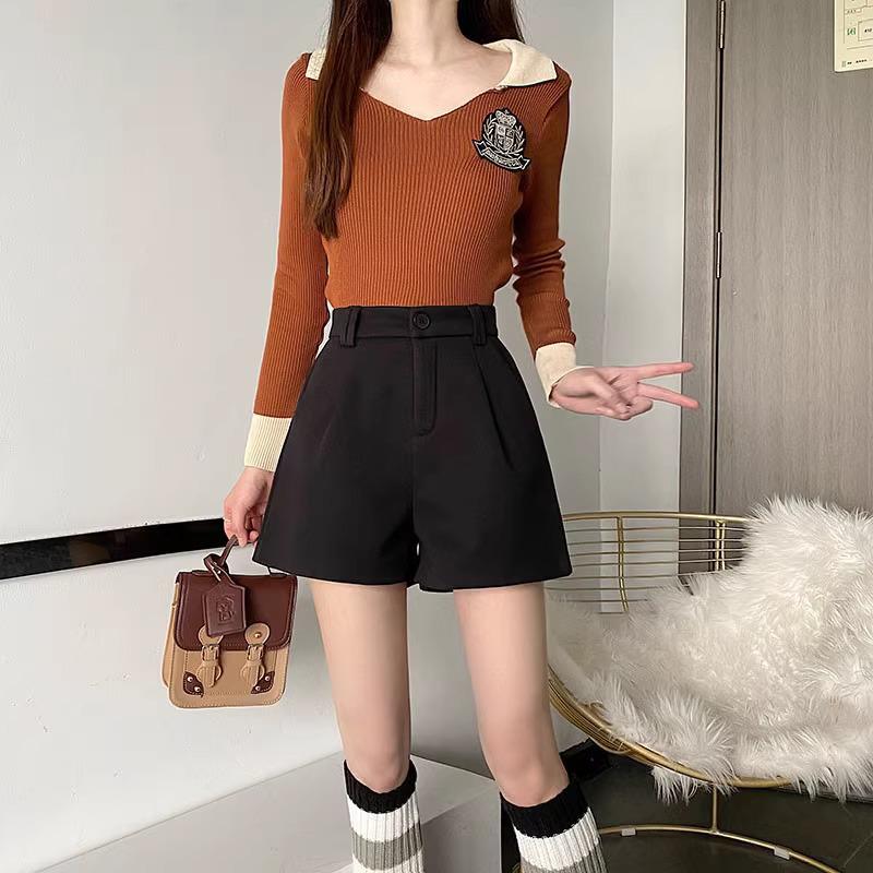 Women's High-Waist Woolen Shorts - Stylish Korean Wide-Leg Boot Pants for Autumn and Winter