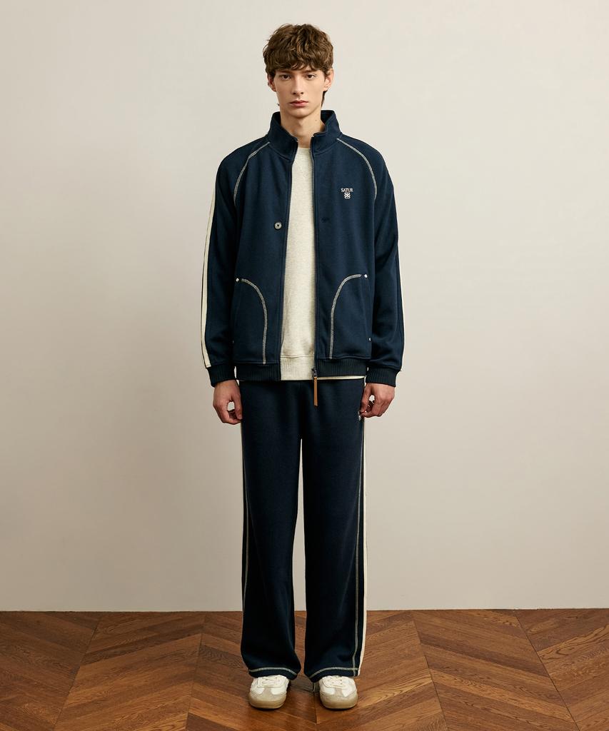 SATUR Lawton Stitch Track Zip-Up Jacket Navy