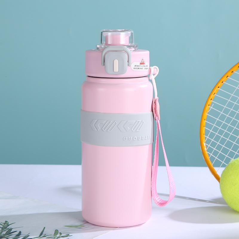

New Stainless Double Drink Thermos Drinking Cup Big Cap Cold Outdoor Push Cup Students Portable Sports Kettle Durable Durable 600ml
