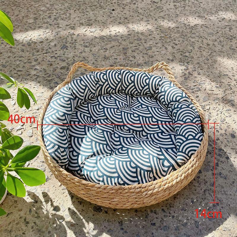 Four Seasons Cat Bed Woven Removable Upholstery Sleeping House Cat Scratch Floor Rattan Washable Cats Pet Products Accessories