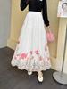 Women's Winter Embroidered High-Waist A-line Skirt with Hollow Print