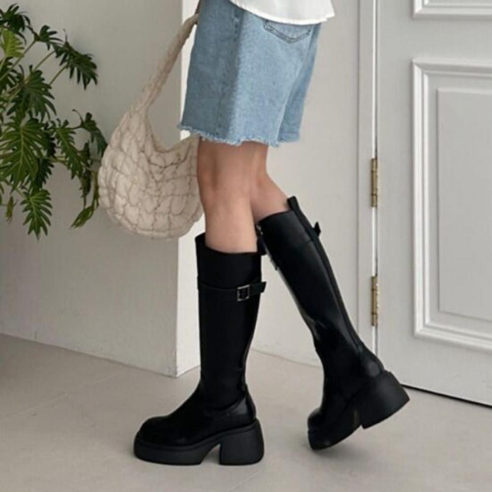 Desire Rose Women Platform Long Boots With Belt Decoration Leather Boots