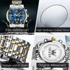 OLEVS Men's Luxury Large Face Quartz Stainless Steel Waterproof Watch Silver Gold Blue Dial Round Business Wristwatch