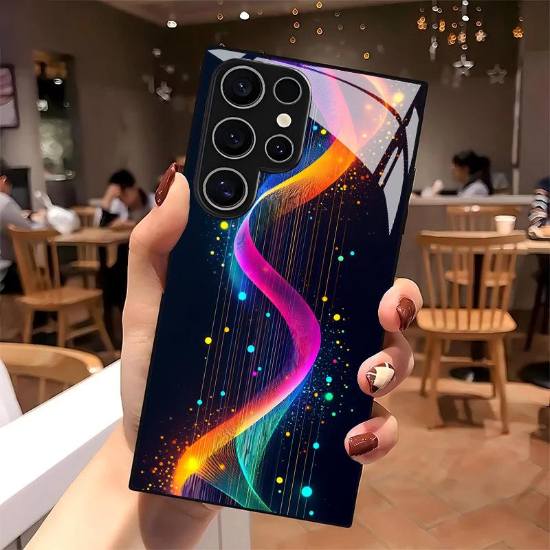 Cyber Neon Pattern Glass Phone Case Suitable for Samsung Galaxy S26 S25 S24 S22 S21 S20 FE/Ultra/Plus Anti Drop Back Cover