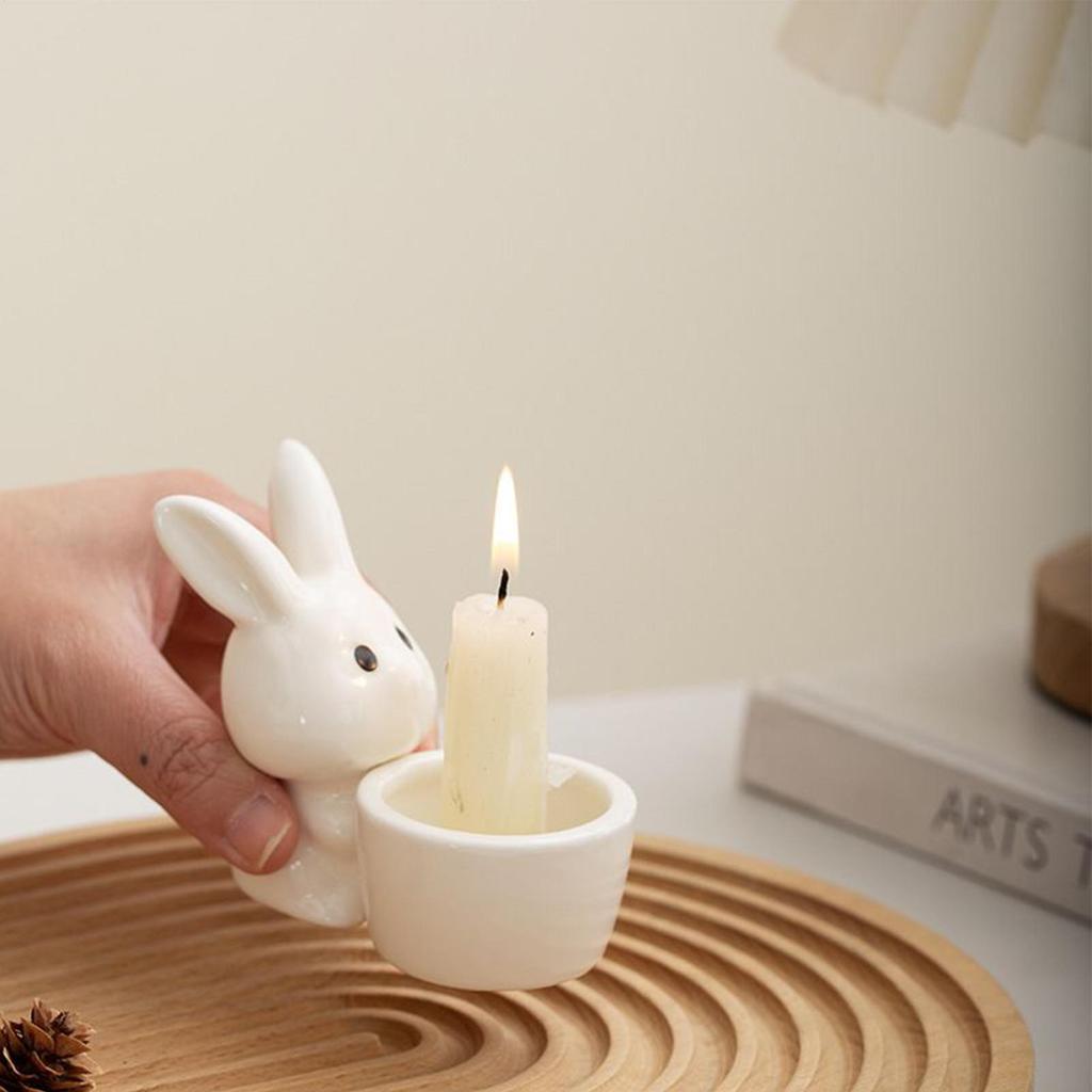 Bunny CandleHolder White Cute Easter Egg Stand Decor Easter Bunny CandleHolder for Banquet Gathering Party Shelf Desk