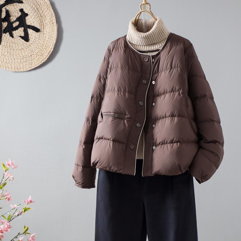 European Light and Thin Short Round Neck Down Jacket for Women's New Simple and Fashionable Foreign-style White Duck Down Warm Jacket