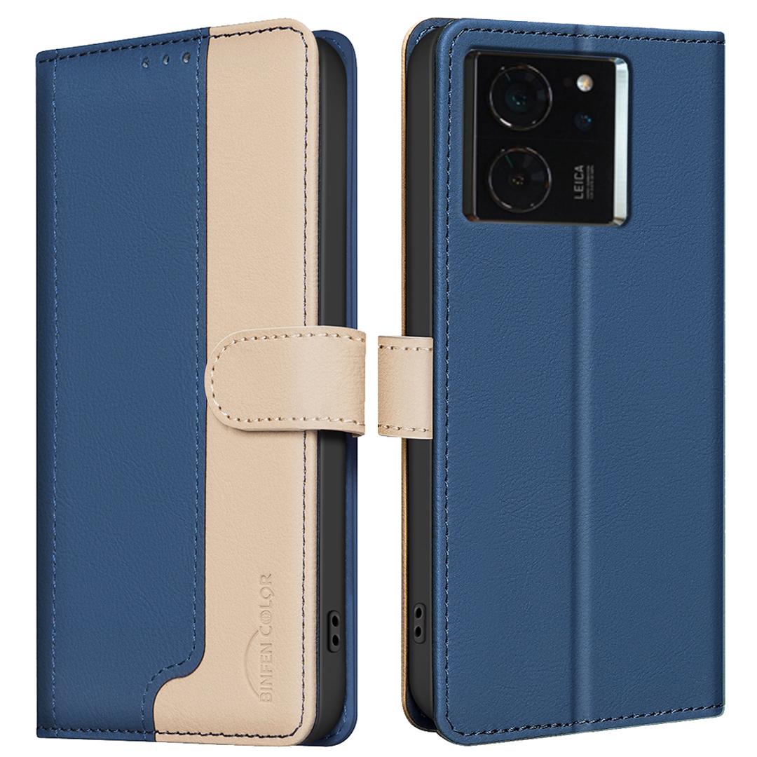 

BINFEN COLOR BF33 for Xiaomi 14T Leather Case Splicing Color RFID Blocking Blue