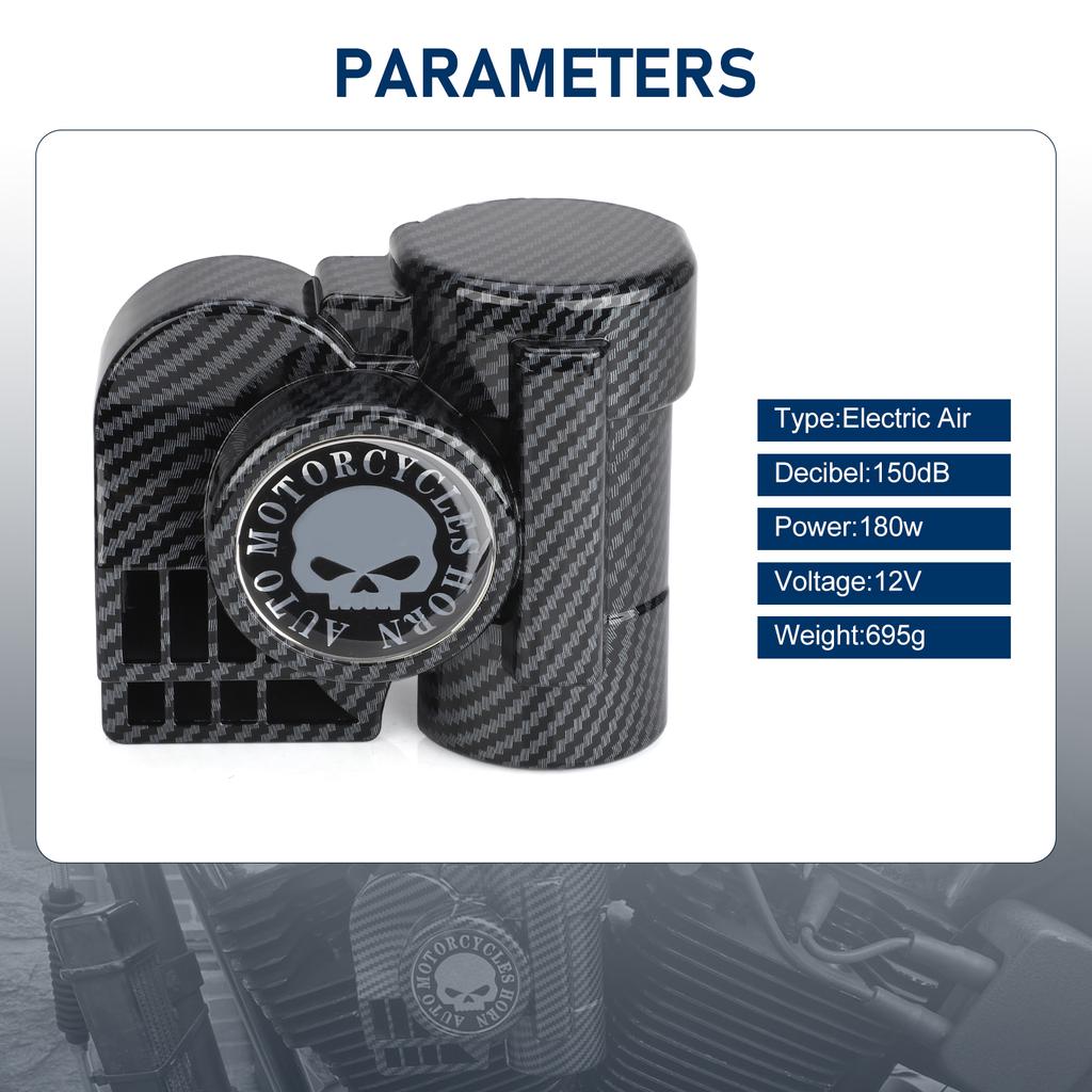 Carbon Fiber Pattern Air Horn12V 150db Loud Horn Electric Snail Horn Waterproof Horns Siren for Car Motorcycle Truck SUV Boat