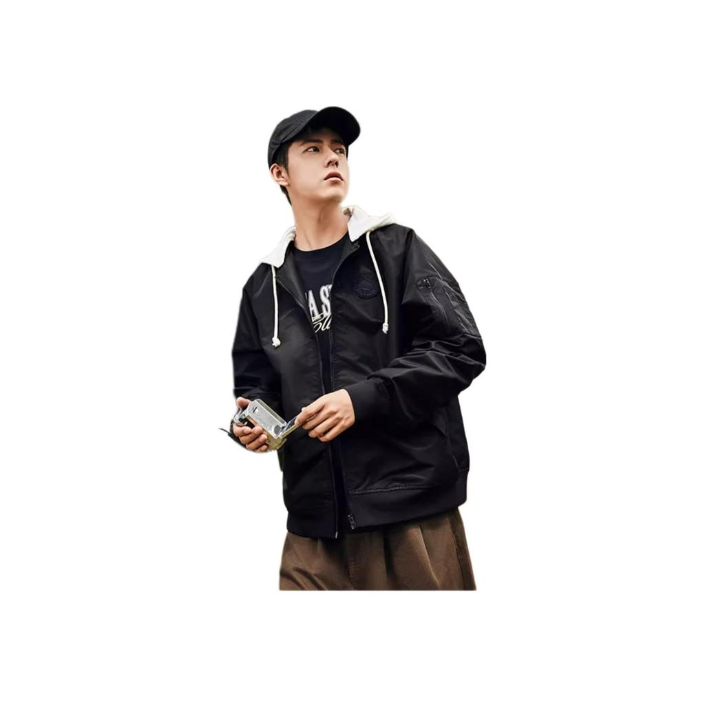 Anta Comfortable Casual Simple Loose Hooded Jacket Men Jackets Basic-Black 952438603-3