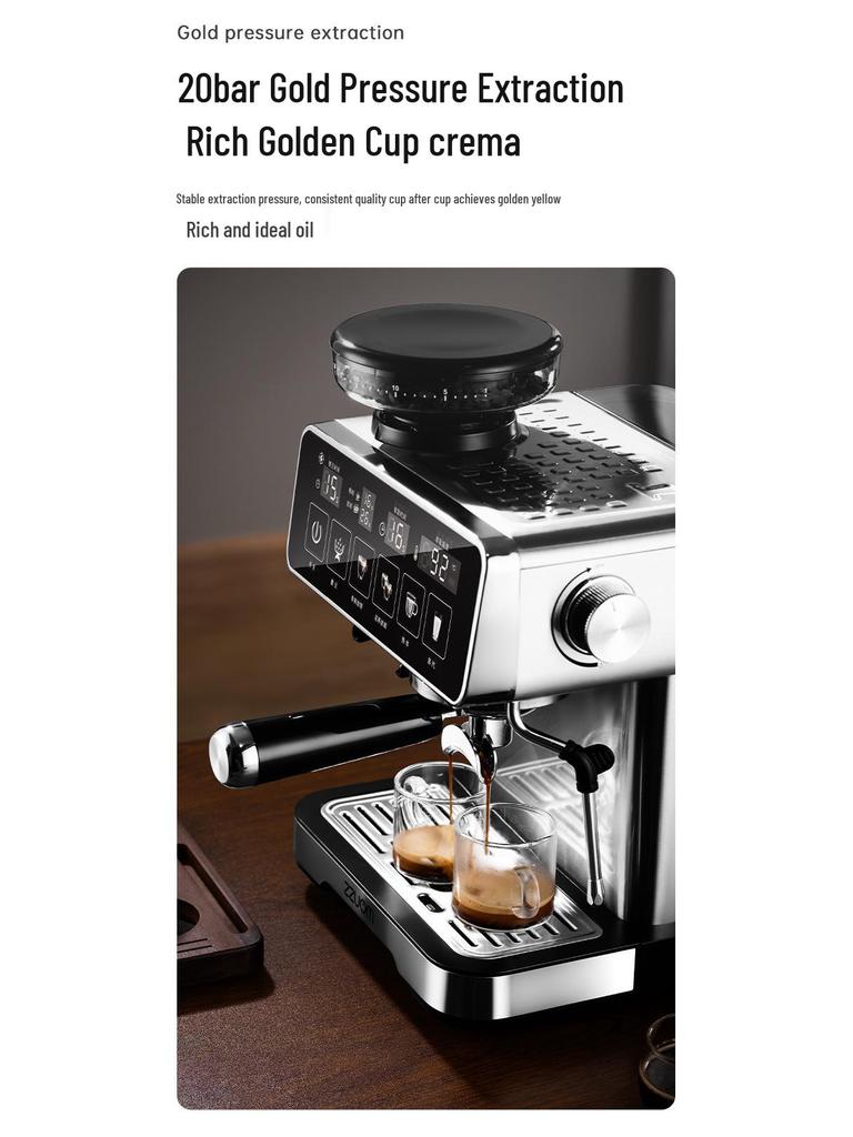 American Fully Automatic Touchscreen Coffee Machine with Built-in Grinder and Steam Milk Frother for Home and Office