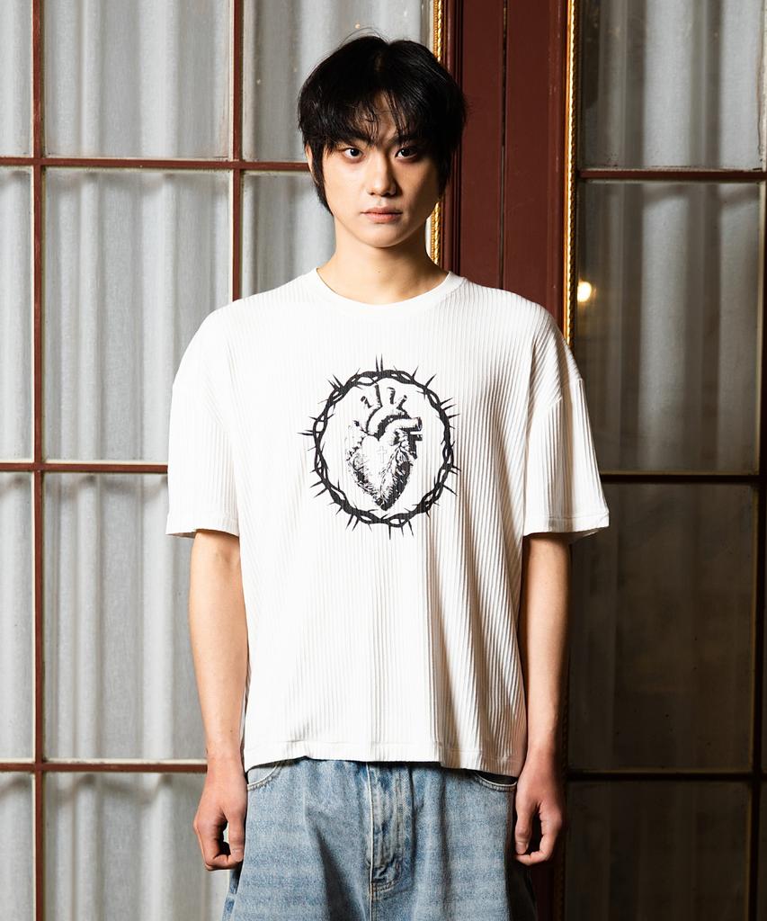 Nodeu Saint Heart Ribbed T-Shirt (White)