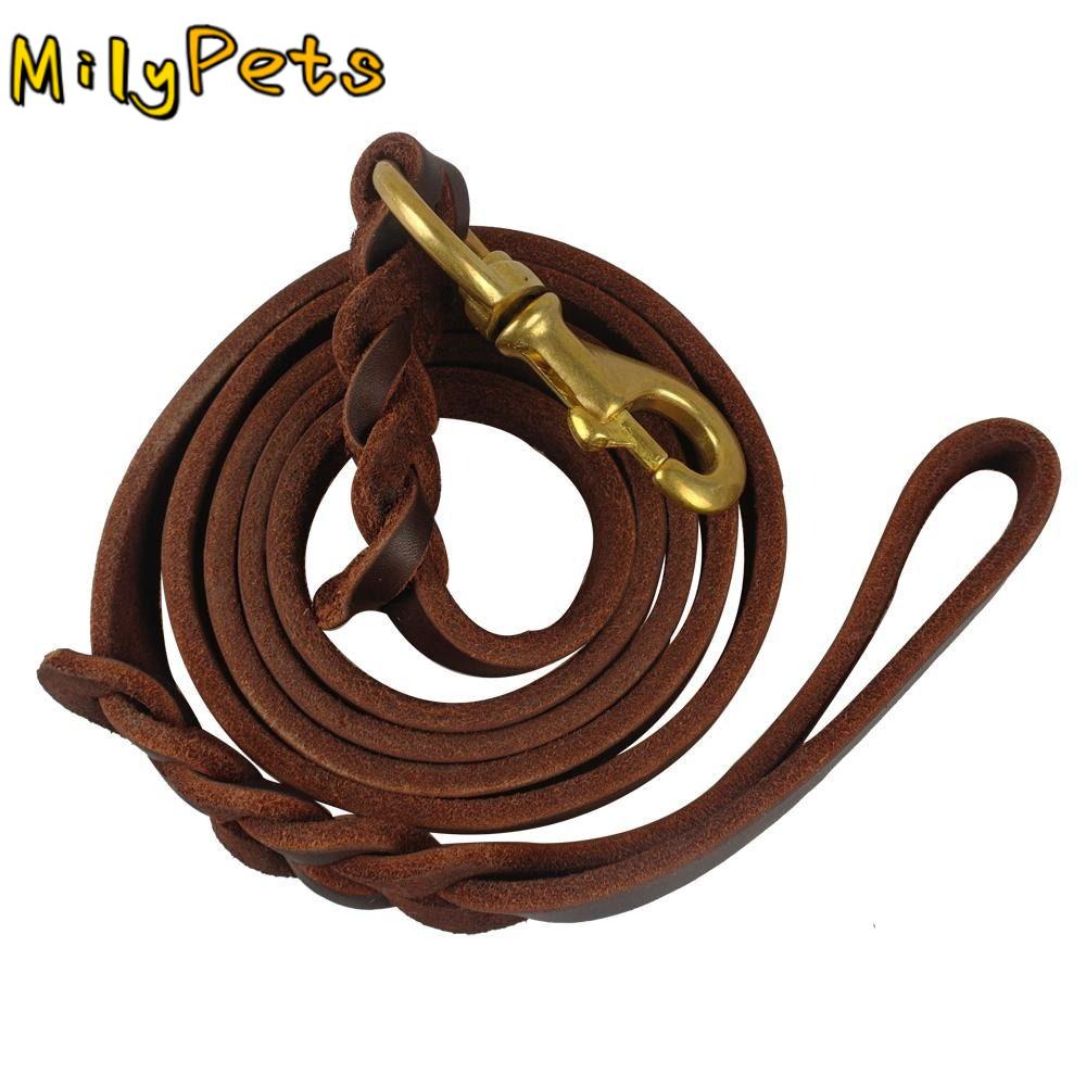 

Training Walking With Copper Hook Leather Braided Dog Leash Brown Soft Dog Traction Rope Long Comfortable Medium Large Pet 1.2x120cm