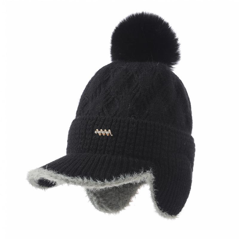 Autumn and Winter Velvet Warm Duck Knitted Hat Outdoor Leisure Cold Wind Snow Ear Hat Women's Winter Knitted Wool Hat Outdoor Travel Windproof Hat