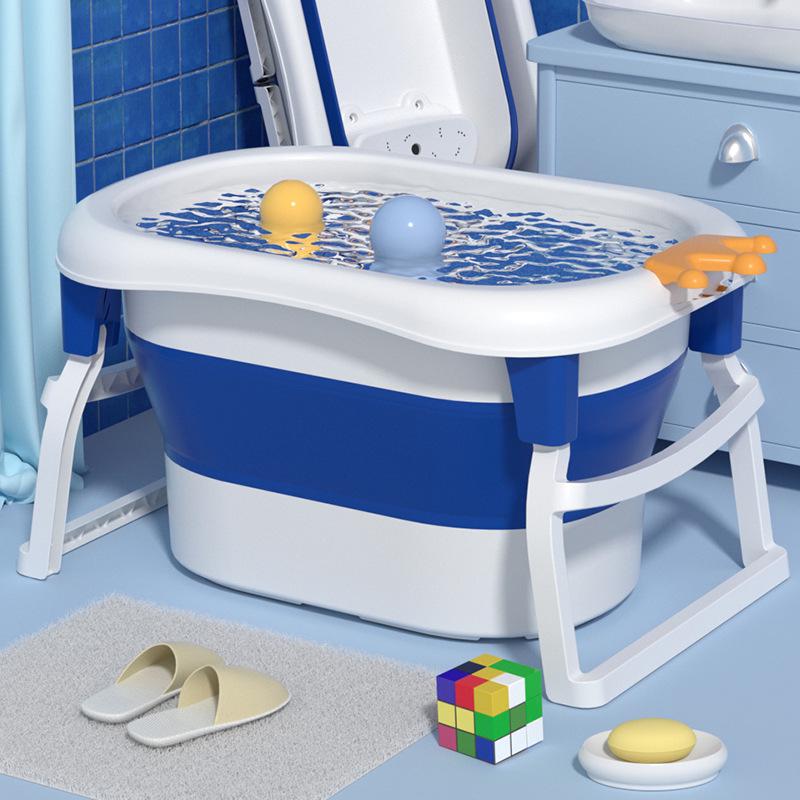 Children's Large Dual-Use Folding Bathtub - Crown Design for Sitting and Lying