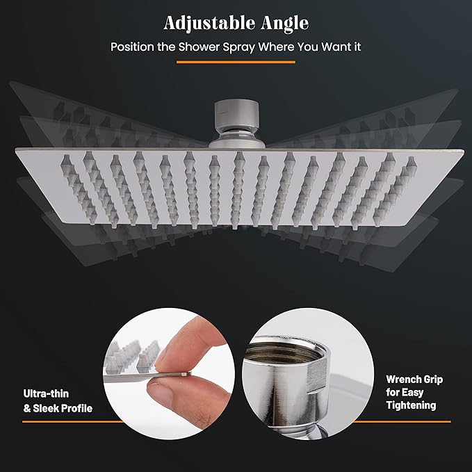 New 8/10/12Inch Rainfall Shower Heads Stainless Steel Square Showerhead Ultra Thin Waterfall Shower Head Pressurized Shower Head
