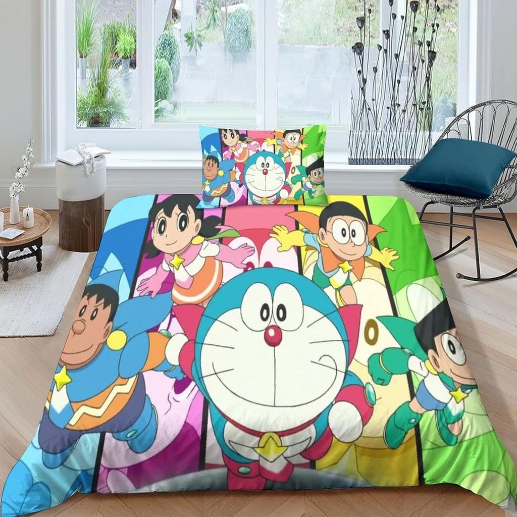 Utsøkt 3D Tegneserie Katt Bakgrunn D-Doraemon Trykk Sengetøy Sett Dynetrekk Dyne Seng Ungdom Barn Jenter Gutter Gave
