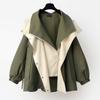 2025 Autumn New Women's Loose Lapel Hooded Zipper Patchwork Trench Coat Outerwear for Amazon Cross-Border