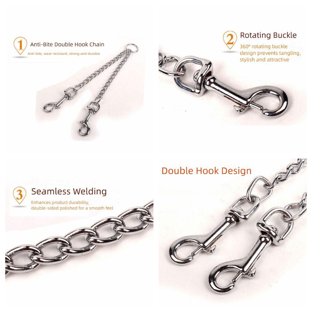 Stainless Steel 2 Way Dog Leash Wear Resistant Pet Training Lead Twin Lead for Two Dogs  Walking