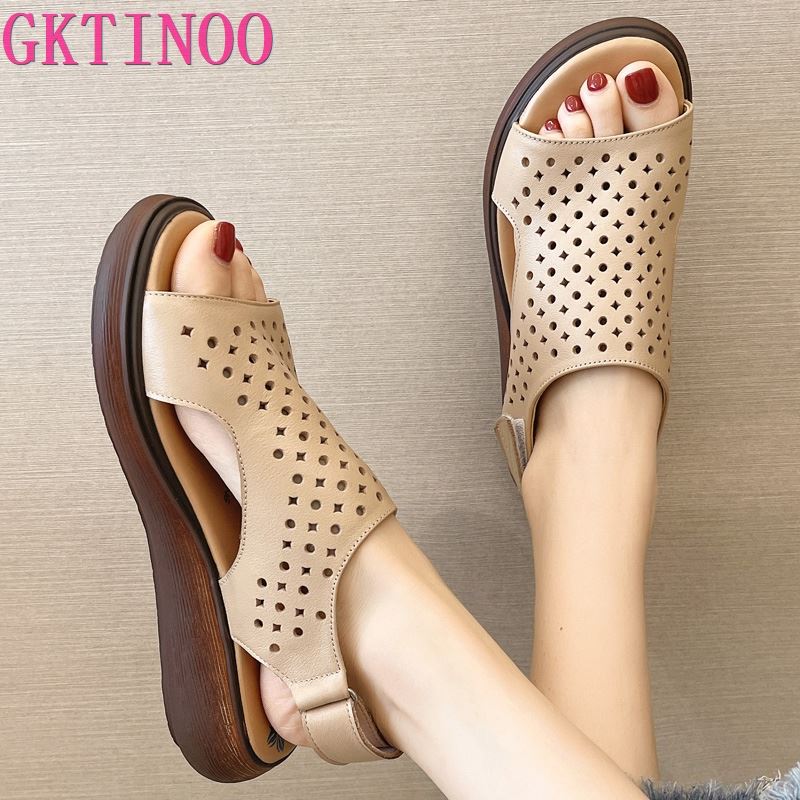 Fashion GKTINOO Women's Sandals Genuine Leather Platform Sandal 2025 Summer Thick Sole High Heels Ladies Sandal Summer Shoes For Women