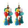 Niche Personality Color Pom-pom Earrings Women's Retro Exaggerated Bohemian Vacation Long Fringed Earrings
