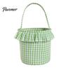 Trick or Treat Baskets Halloween Basket, Plaid Ruffle Candy Bucket with Handle Bags for Kids Kids, Reusable Gingham Fabric Storage Basket Party Favors