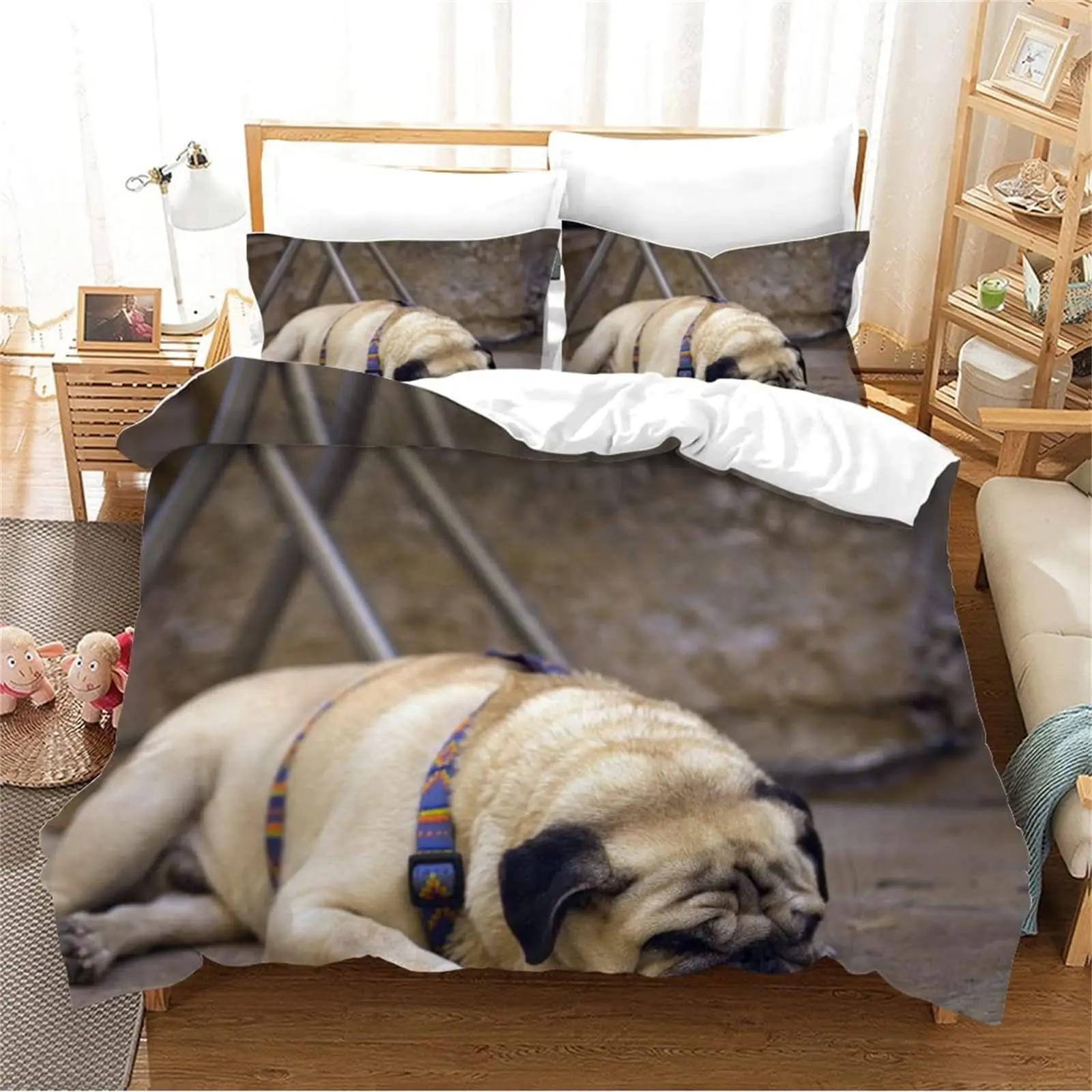 

Французский бульдог с принтом для детей, комплекты постельного белья из полиэстера, пододеяльник, наволочка размера Queen King Size, милый питомец, щенок, одеяло, покрывало EU single(135x200cm)