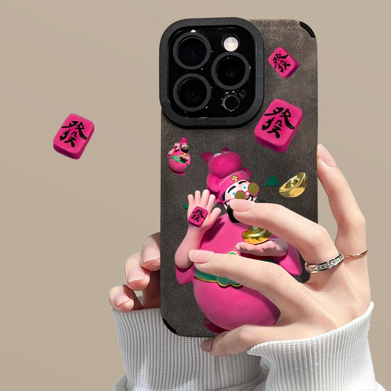 

Розовый браслет Бога богатства подходит для чехлов для телефонов Apple 16, 15pro из замши, 14 с тонким отверстием, противоударный, 13 силиконовый 7/8 Redmi K30S