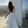 White Flower Sling Dress Women Hollow Out Sleeveless Backless Ruffles Party Long Holiday Dresses Female
