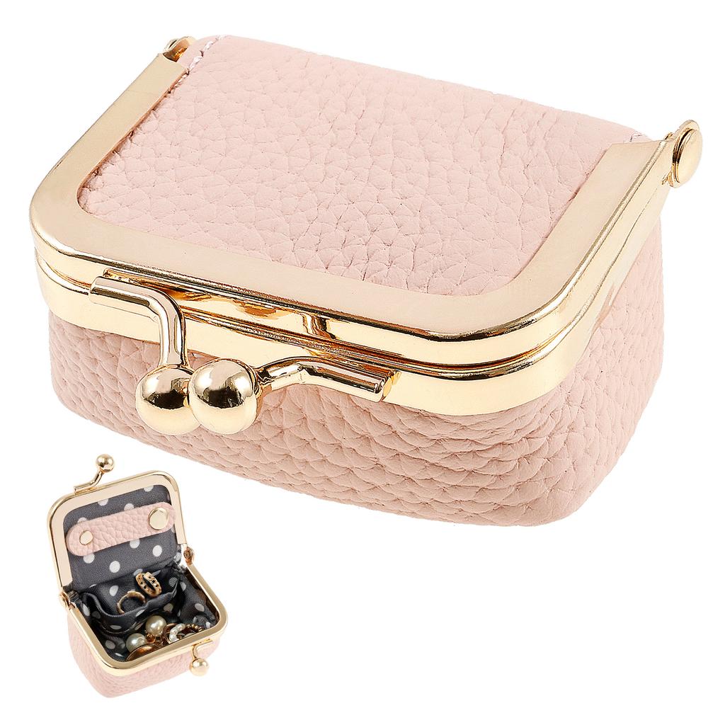 Вінтажна шкіряна міні-скринька для ювелірних виробів Портативний дорожній футляр для ювелірних виробів із застібкою-поцілунком Гаманець для монет для сережок, каблучок, намиста, браслетів