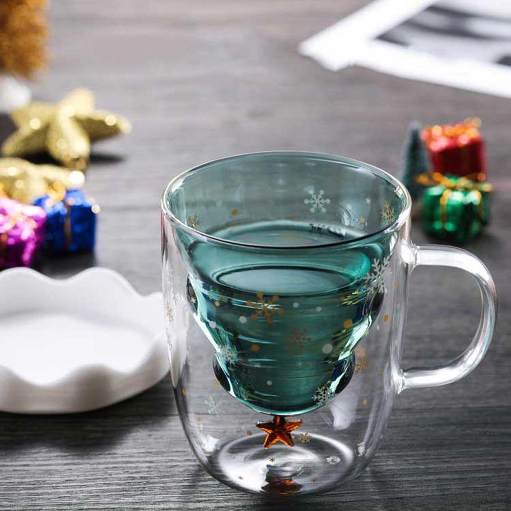 Drinkware Double Layered Christmas Tree Snowflake Glass Cup Glass Mug Milk Cup Christmas Gifts