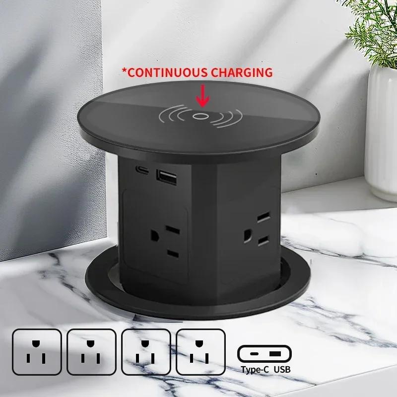 Lifting Socket Elevator Power Automatic Pop Up Tower Socket US UK AU Universal Plug Adapter USB Type-c Wireless Charge ,Hidden