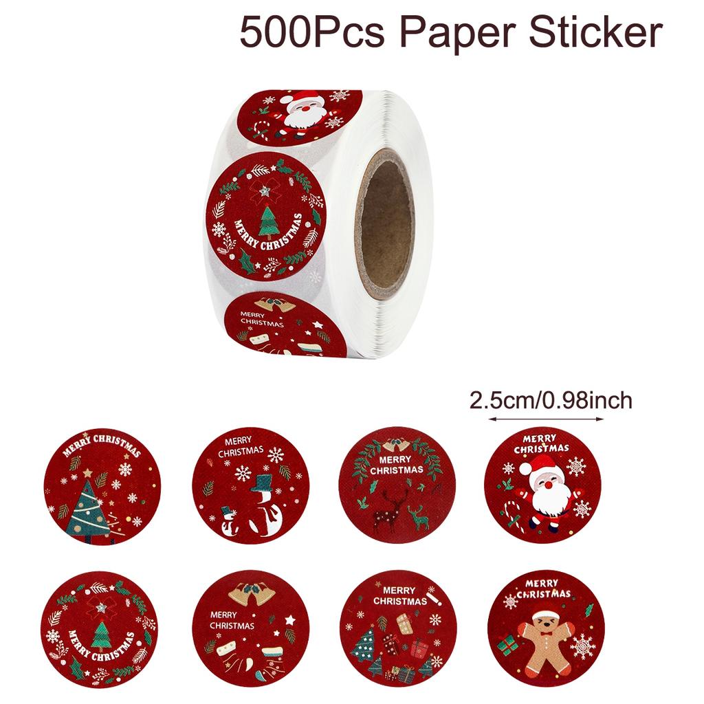 500pcs Merry Christmas Stickers Round Stickers Christmas Tag for Envelope Sealing Gift Decor Shop Product Packaging Stickers