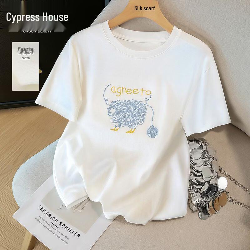 

Women s Cute Lamb Embroidered Short Sleeve T-shirt S