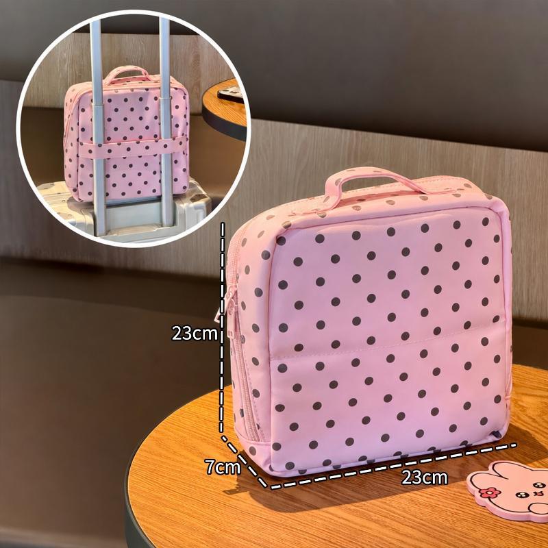 Polka Dot Pu Leather Cosmetic Bag Large Capacity Multi Compartments For Daily Travel Makeup Skincare Storage
