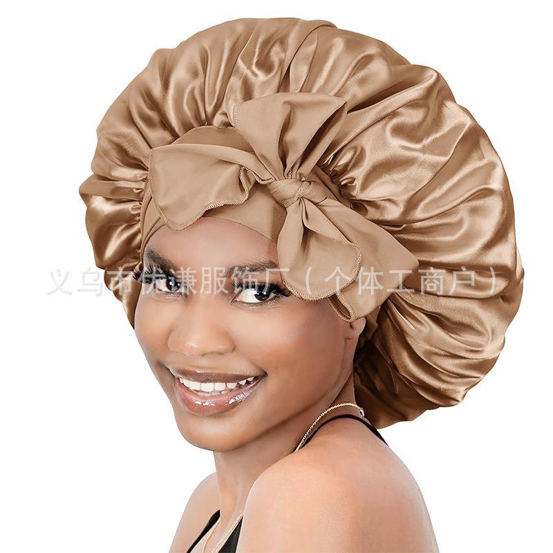 Ladies Satin Ribbon Round Cap Satin Bow Nightcap Hair Care Cap Extra Large Beauty Hair Care Cap