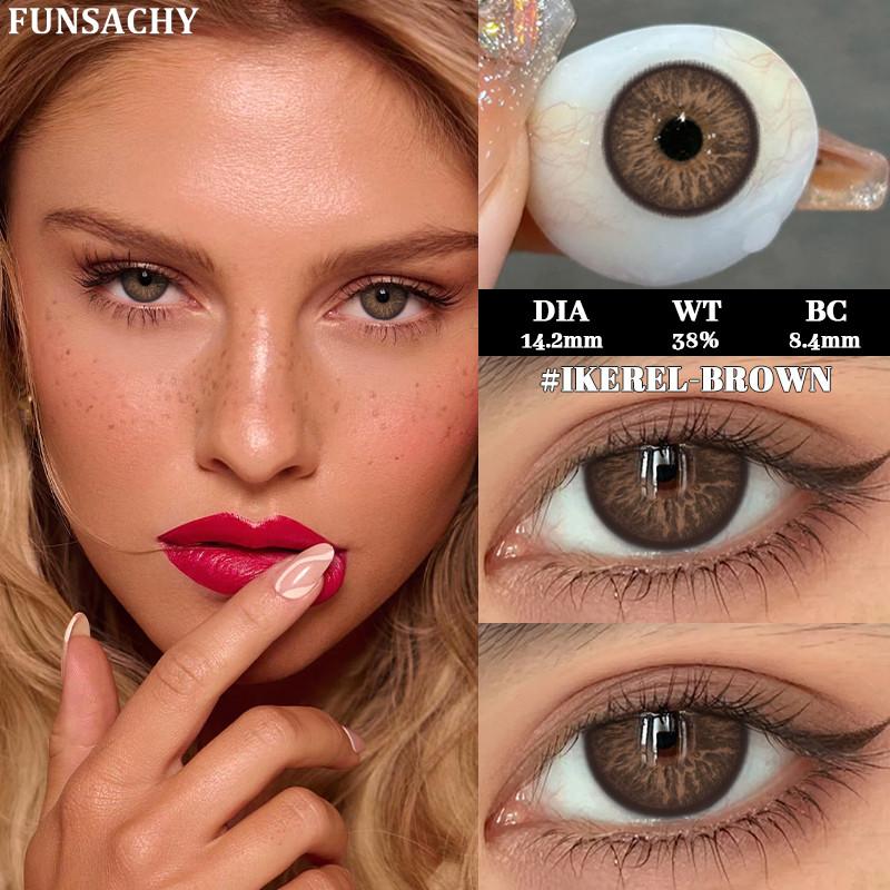 Funsachy 1 Pair Natural Brown Eye Color Contact Lenses Grey Lens High Quality Student Annual Beauty Cosmetics