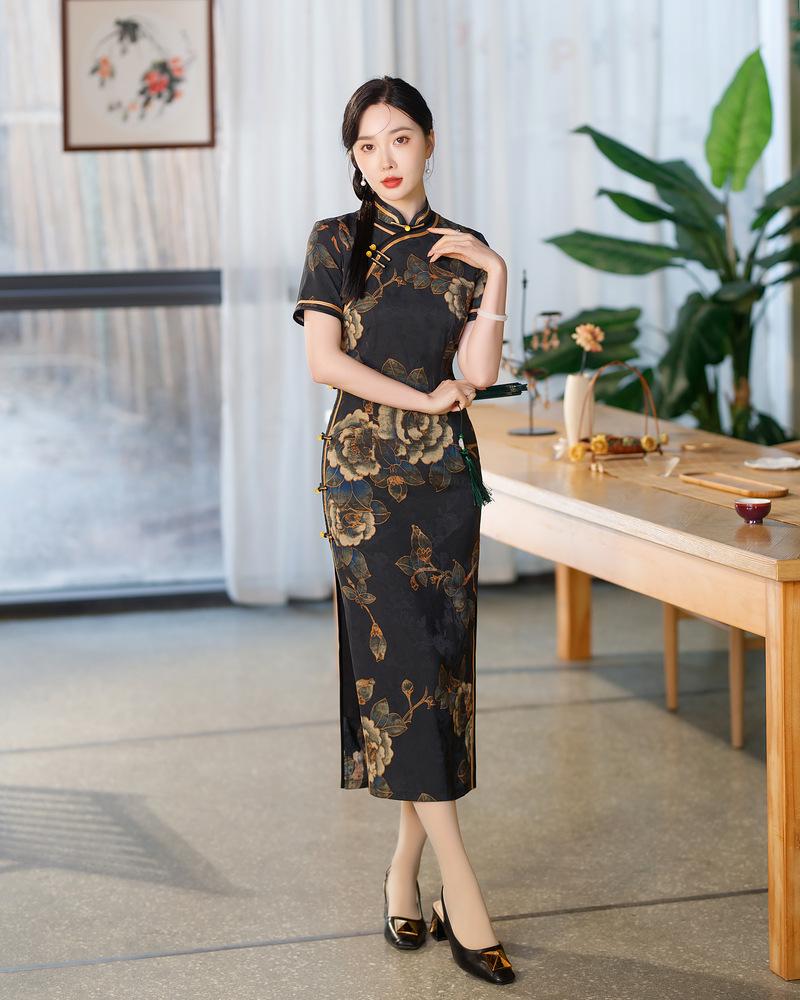 Cherish a lifetime 1011 spring and summer new product improved long double-layer cheongsam daily slim retro temperament cheongsam