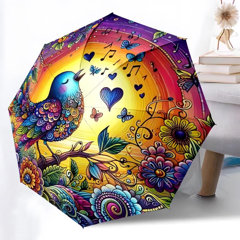 1pc Colorful Bird Illustration Folding Umbrella | Elegant Design, Fashionable Accessory, Durable Construction, Sturdy Ribs yy251107045